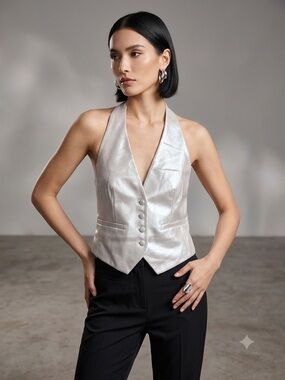 Express Silver Satin Halter Vest Size Medium